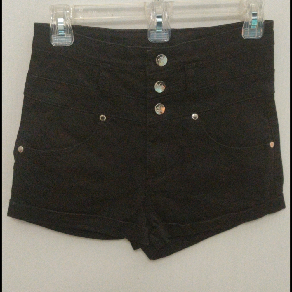 Living Dead Souls black denim high-waisted shorts